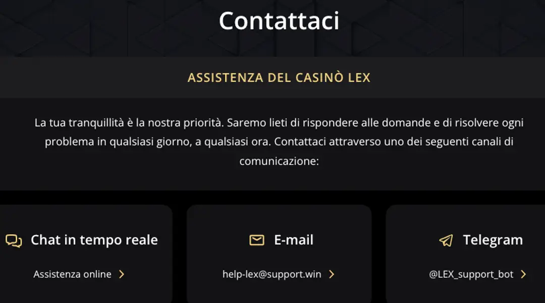 Assistenza Clienti di Lex Casino