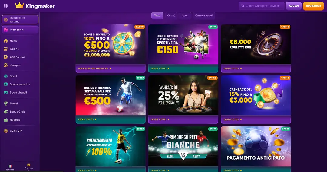 Bonus di Benvenuto e Promozioni King Maker Casino