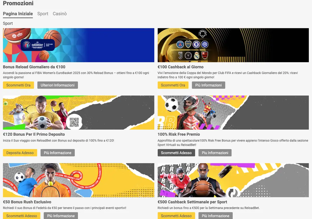 Bonus e Promozioni Reload Bet