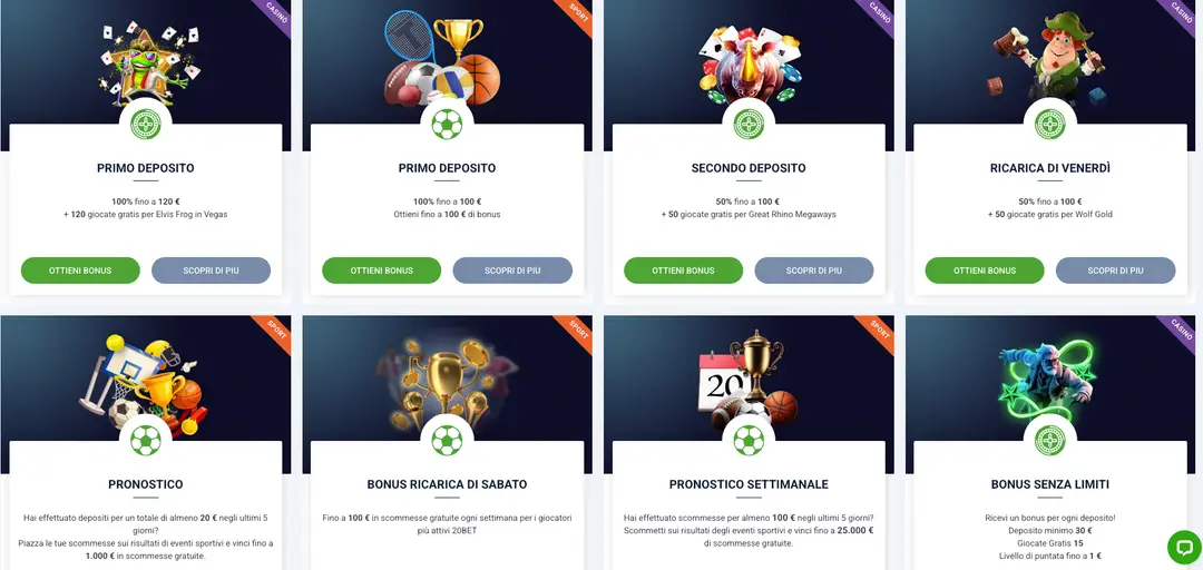 Bonus e Promozioni di 20 Bet Casino