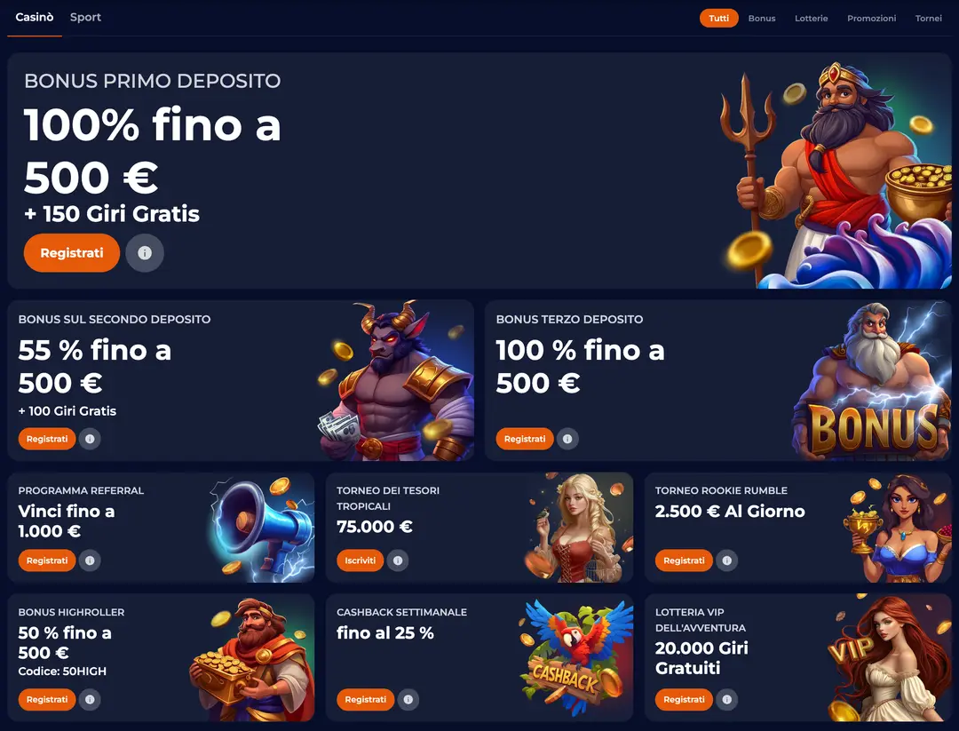 Bonus e Promozioni di Nine Casinò
