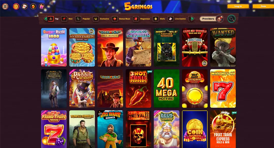 Giochi Disponibili su 5GringosCasino