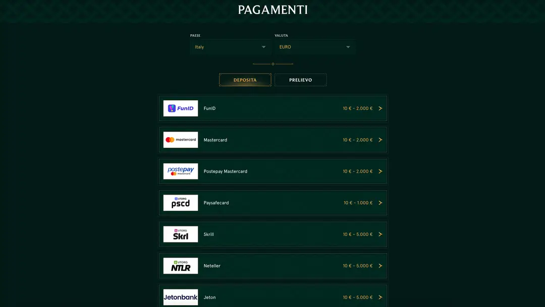 Metodi di Deposito e Prelievo