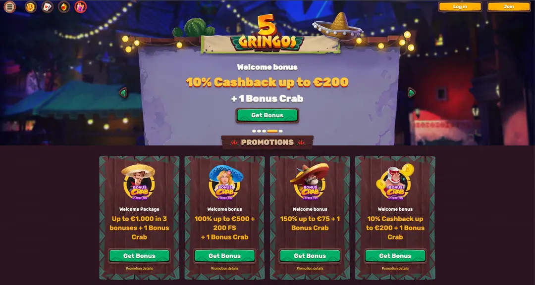 Offerte e Bonus di Benvenuto 5 Gringos Casino