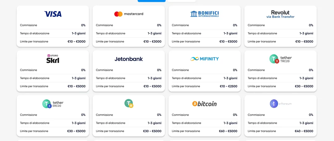 Opzioni di Deposito e Prelievo