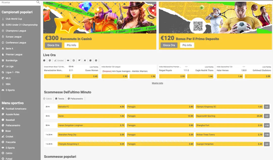 Scommesse Sportive su ReloadBet