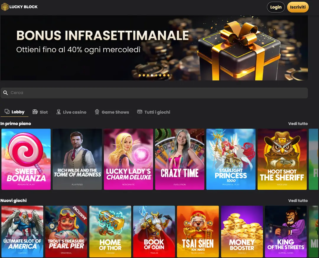 Selezione di Giochi su LuckyBlock Casino