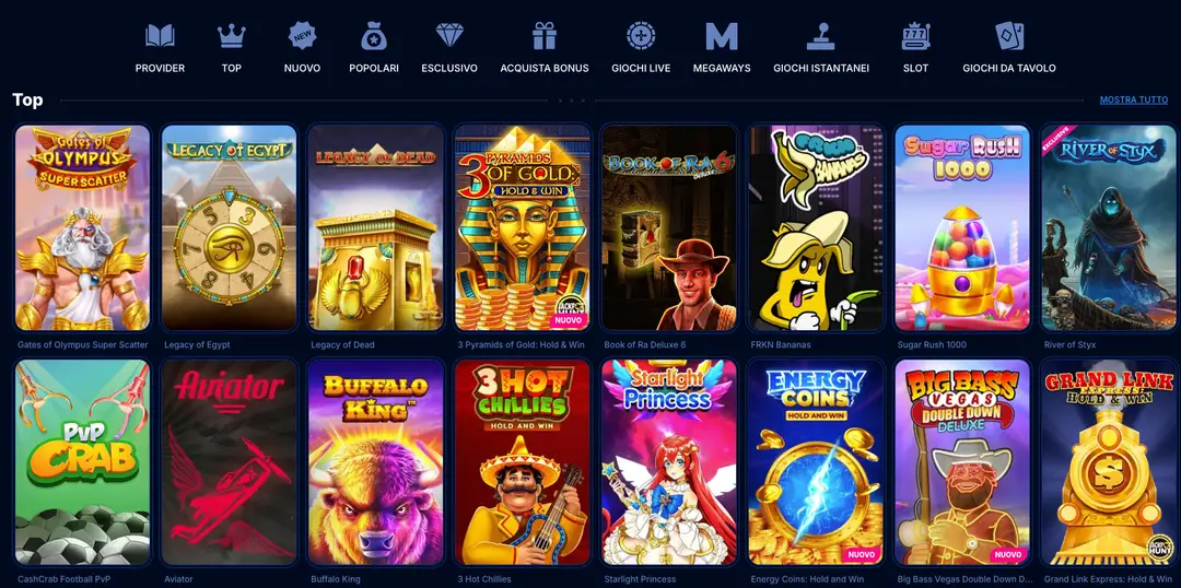 Tipologie di giochi disponibili Boomerang.bet