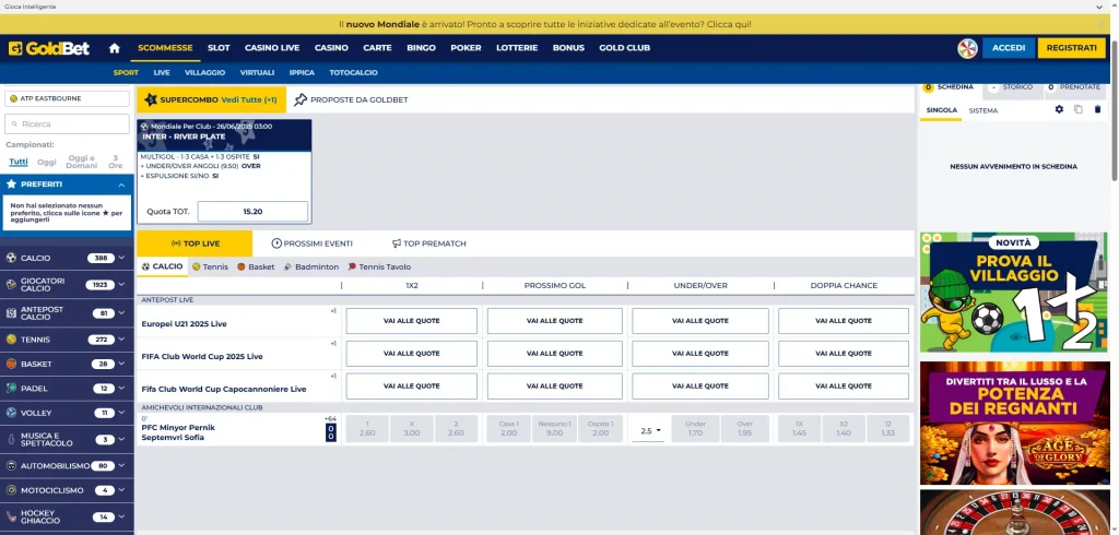 Scommesse su Goldbet