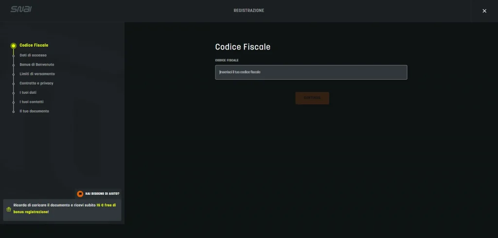snai Registrazione