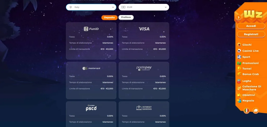 casino wazamba Metodi di Pagamento (Deposito)