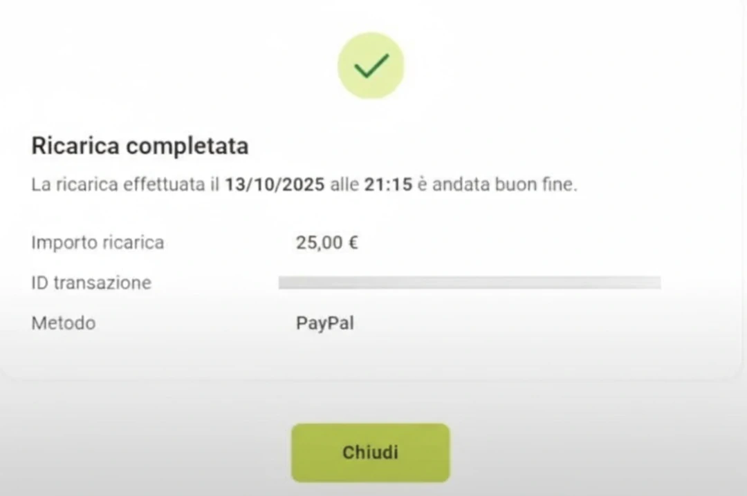 Attendi la conferma dell'accredito e verifica che la somma sia visibile nel saldo del tuo profilo gioco