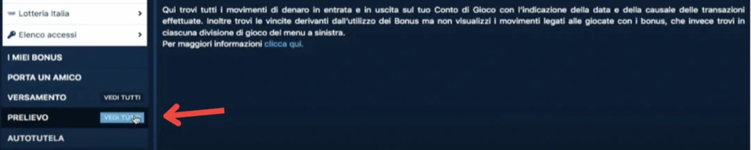 Entrare nell'area personale, sezione Prelievo.