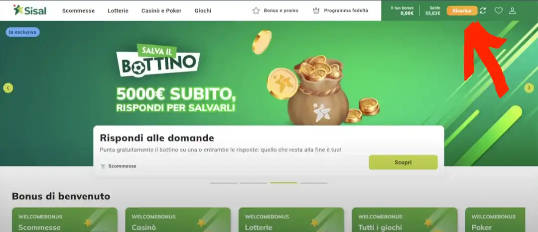 Vai nella tua Area personale e seleziona Ricarica